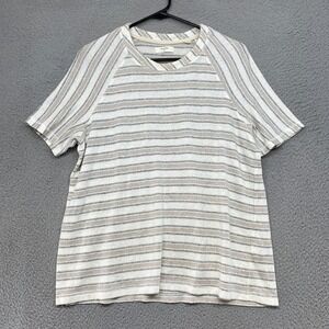 Billy Reid Top Womens Medium Linen Striped Short Sleeve Neutral Tan Gray